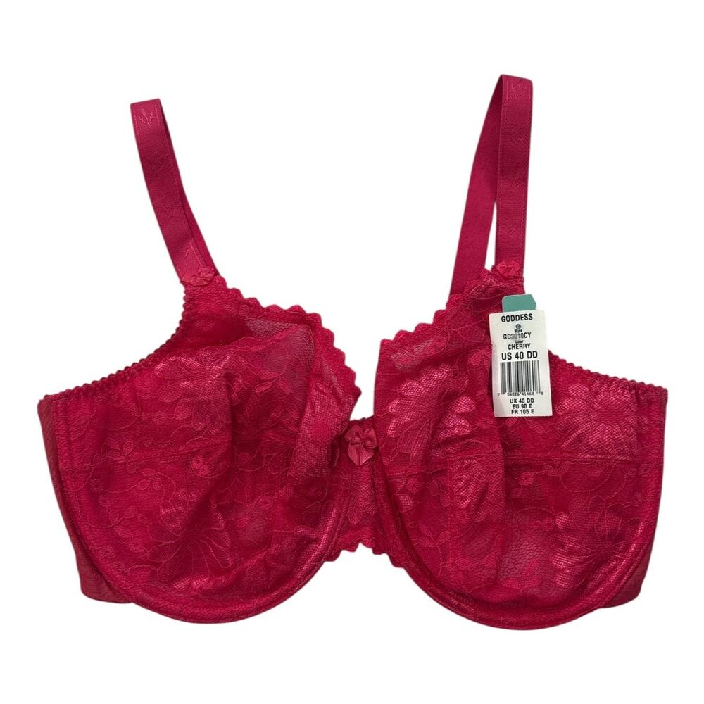 Goddess Women's Floral Lace Underwire Bra Cherry Size 40DD NEW Unpadded GD3010